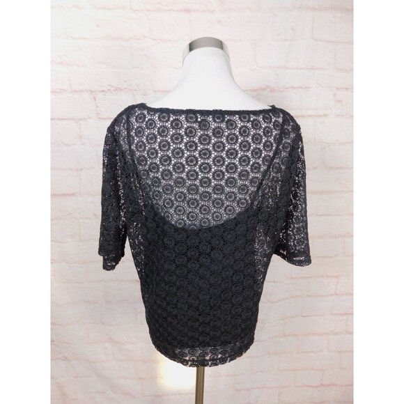 Liz Claiborne Black Lace Circle Pattern Short Sleeve Top Womens M - Picture 4 of 9